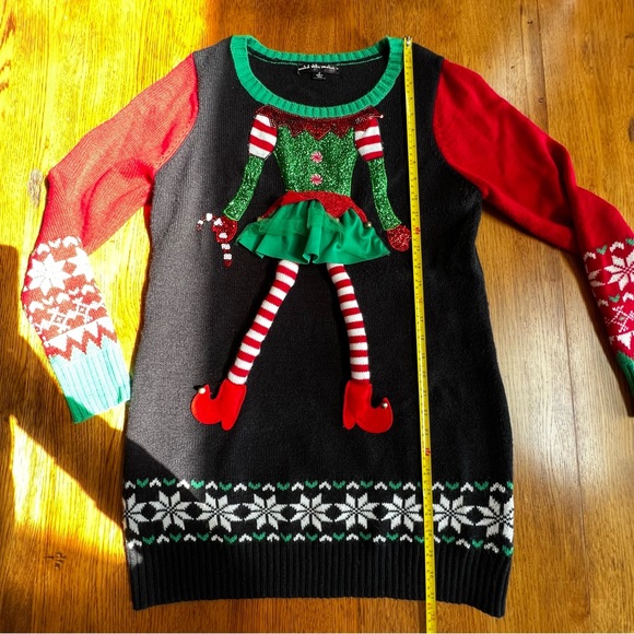 ⭐️ Ugly Christmas Sweater Tunic Girl Elf w/ Tutu and Long Legs Size LARGE - Picture 14 of 15
